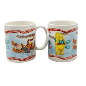 Set of 2 WINNIE THE POOH Tigger Eeyore Ice Skating Christmas Coffee Tea Mugs